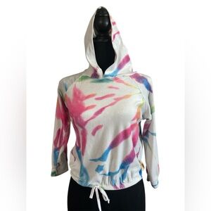 Tie Dye Hoodie Drawstring Hem Cropped Lightweight Sweatshirt Women’s Small